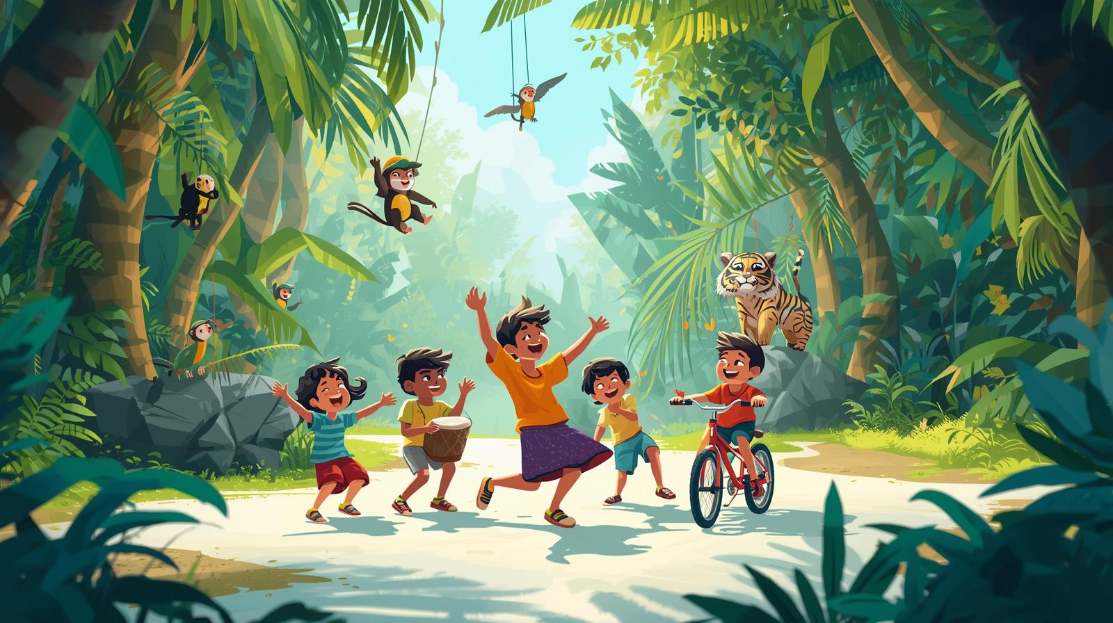 Group of cheerful children laughing together outdoors